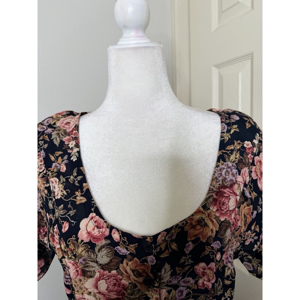 Starina Maxi Dress Medium Floral Button Front Short Sleeve Rayon Cottagecore - Picture 6 of 16